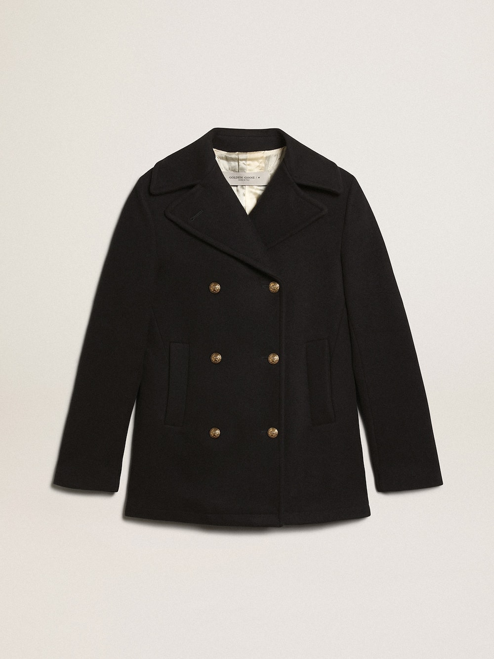 Golden Goose - Women’s dark blue peacoat with gold-colored heraldic buttons in 