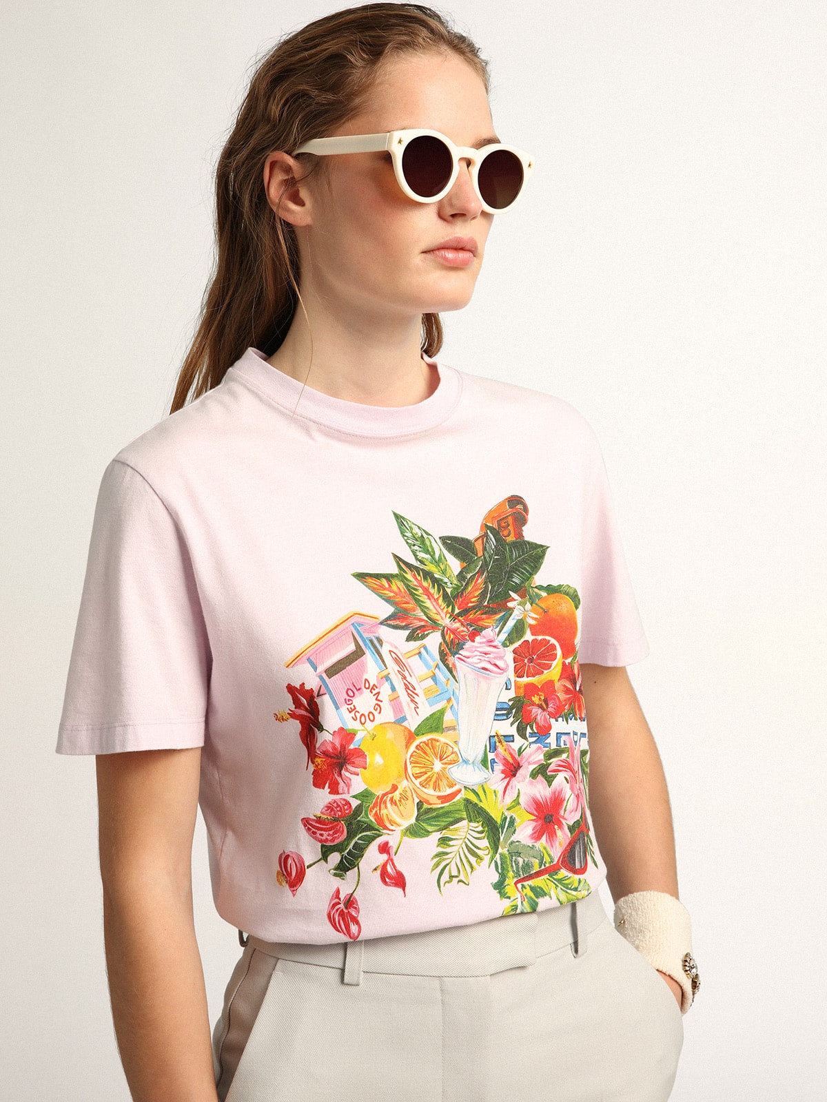 Golden Goose - Lavender Journey Collection T-shirt with multicolored tropical print in 