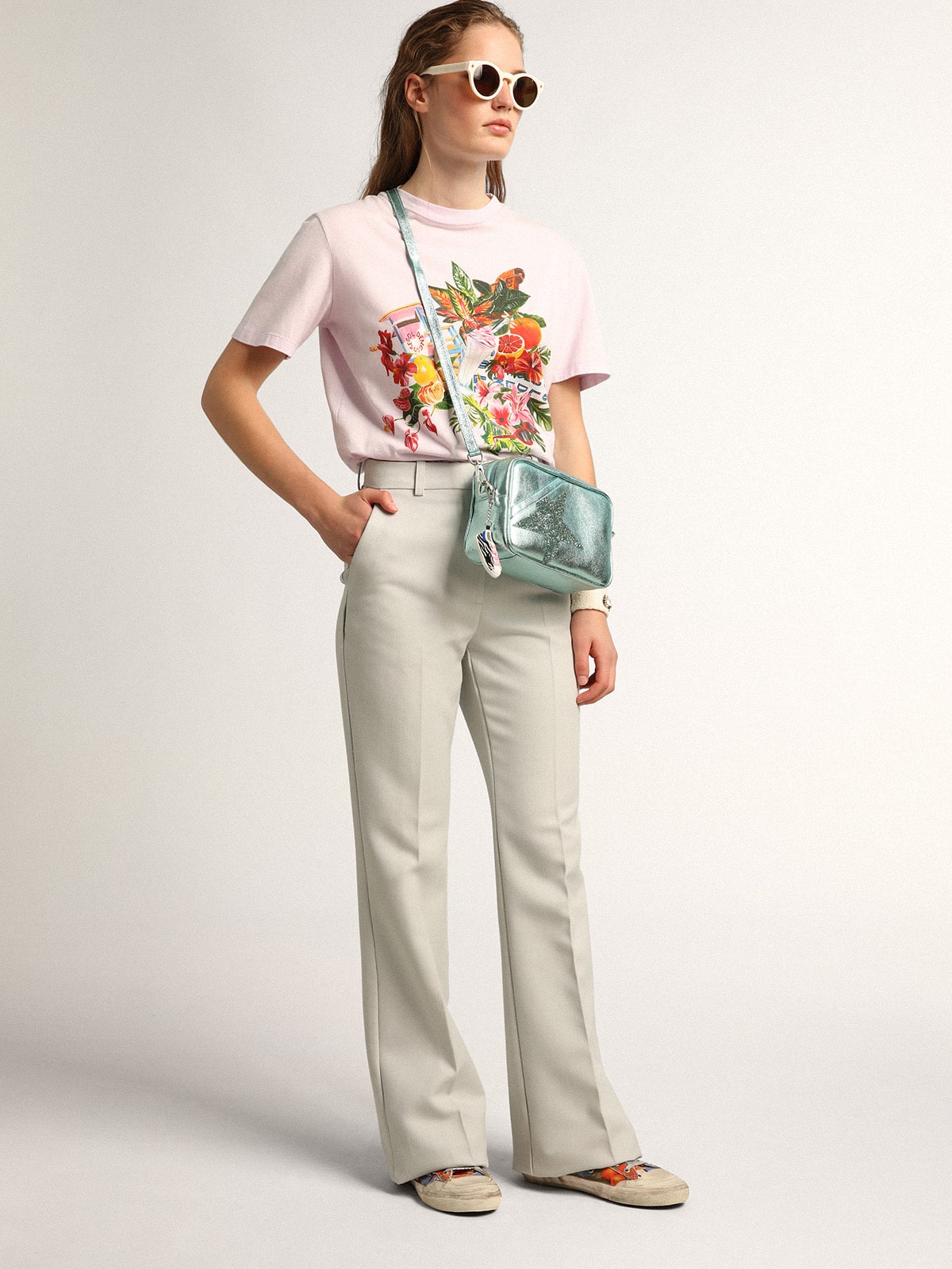 Golden Goose - Lavender Journey Collection T-shirt with multicolored tropical print in 