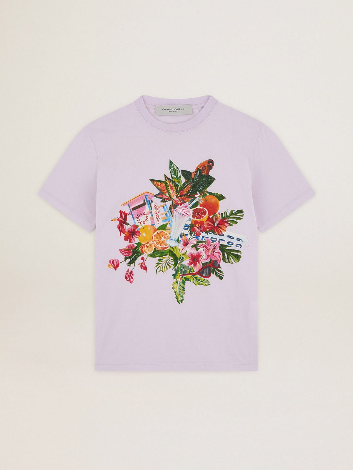 Golden Goose - Lavender Journey Collection T-shirt with multicolored tropical print in 