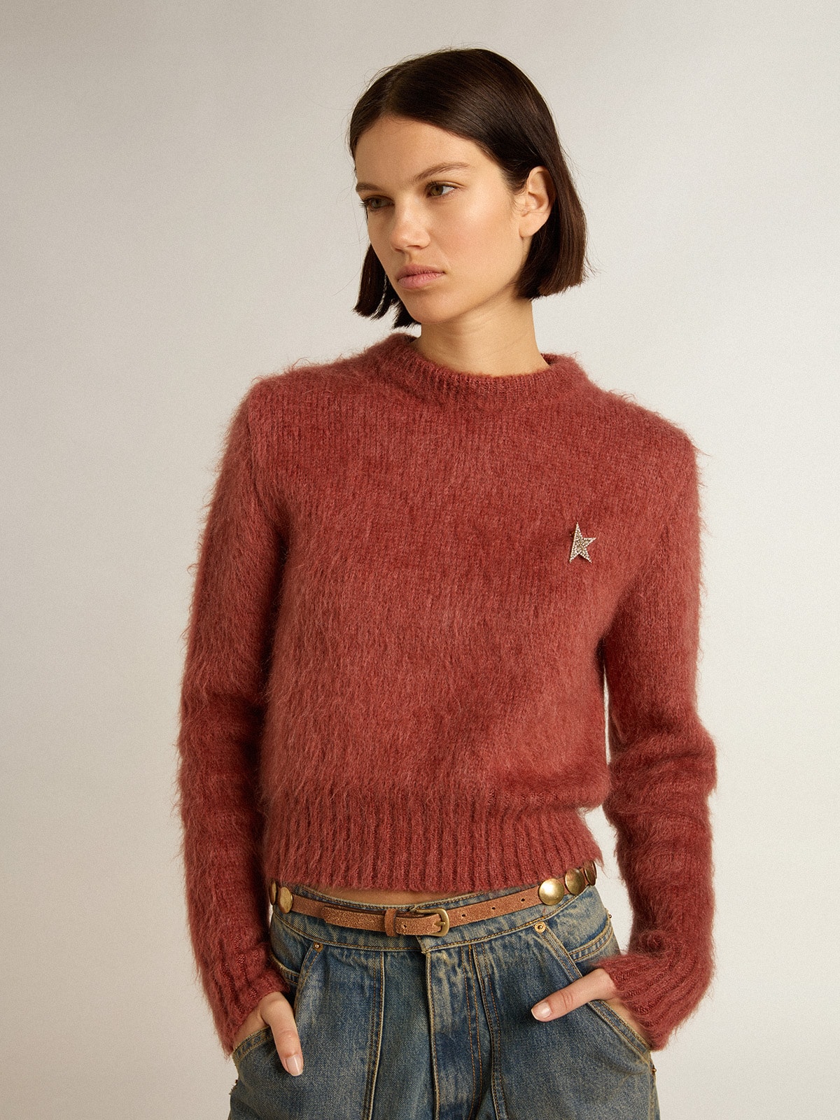 Golden Goose - Pull cropped en mohair lilas foncé in 