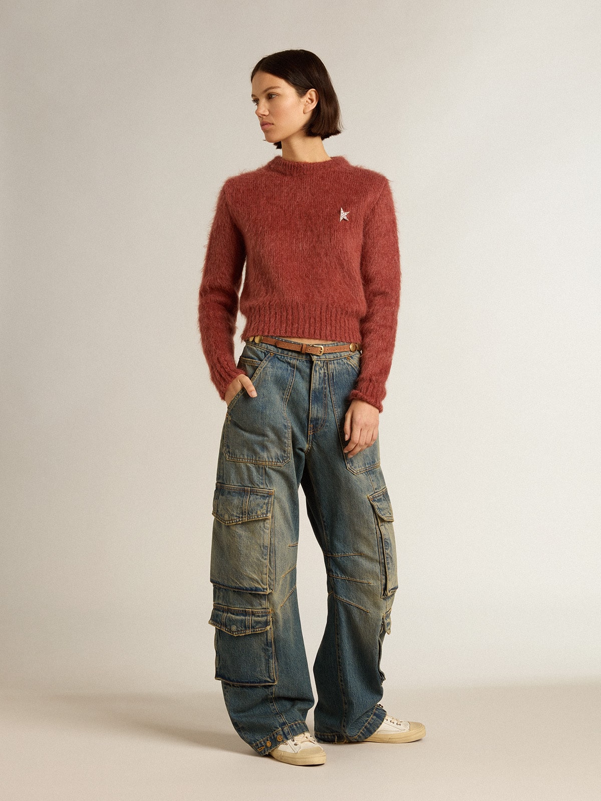 Golden Goose - Pull cropped en mohair lilas foncé in 