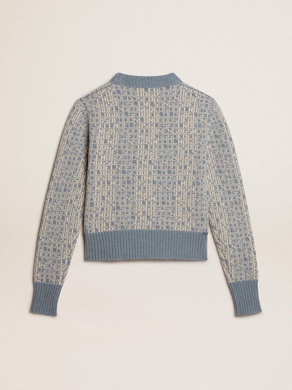 Golden Goose - Cropped round-neck sweater with light blue jacquard lettering motif in 