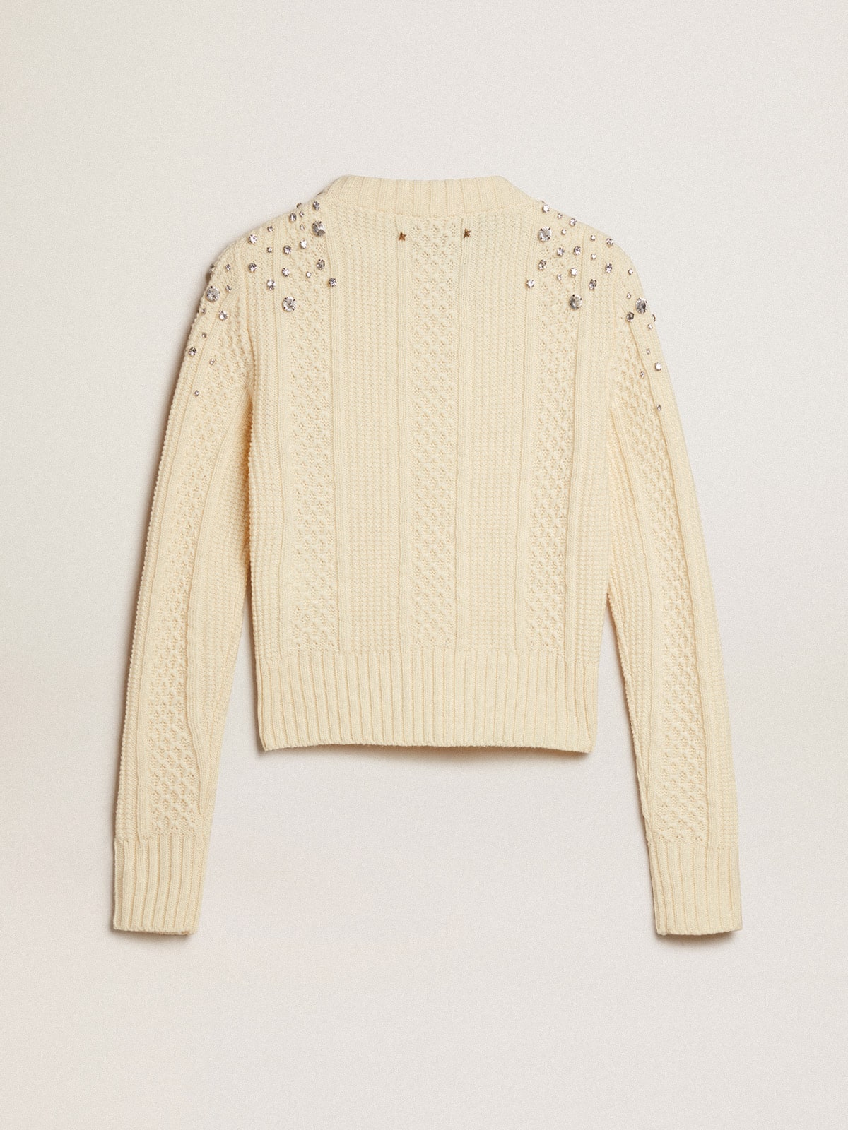 Golden Goose - Women's cropped worn-white sweater with decorative crystals in 