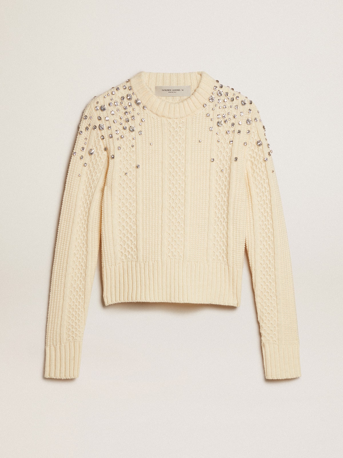 Golden Goose - Cropped sweater in white wool with crystals  in 