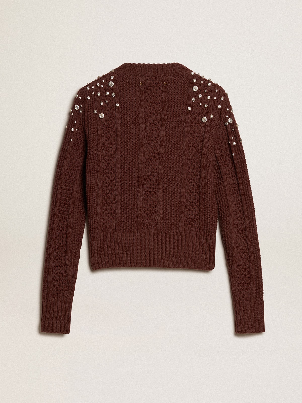 Golden Goose - Cropped sweater in burgundy wool with crystals  in 