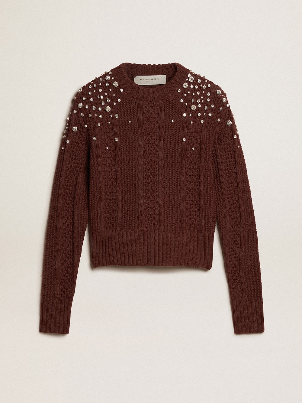 Golden Goose - Cropped sweater in burgundy wool with crystals  in 
