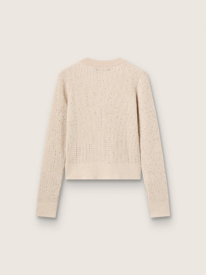 Golden Goose - Beigefarbener Cropped-Pullover aus Wolle mit Allover-Kristallen in 