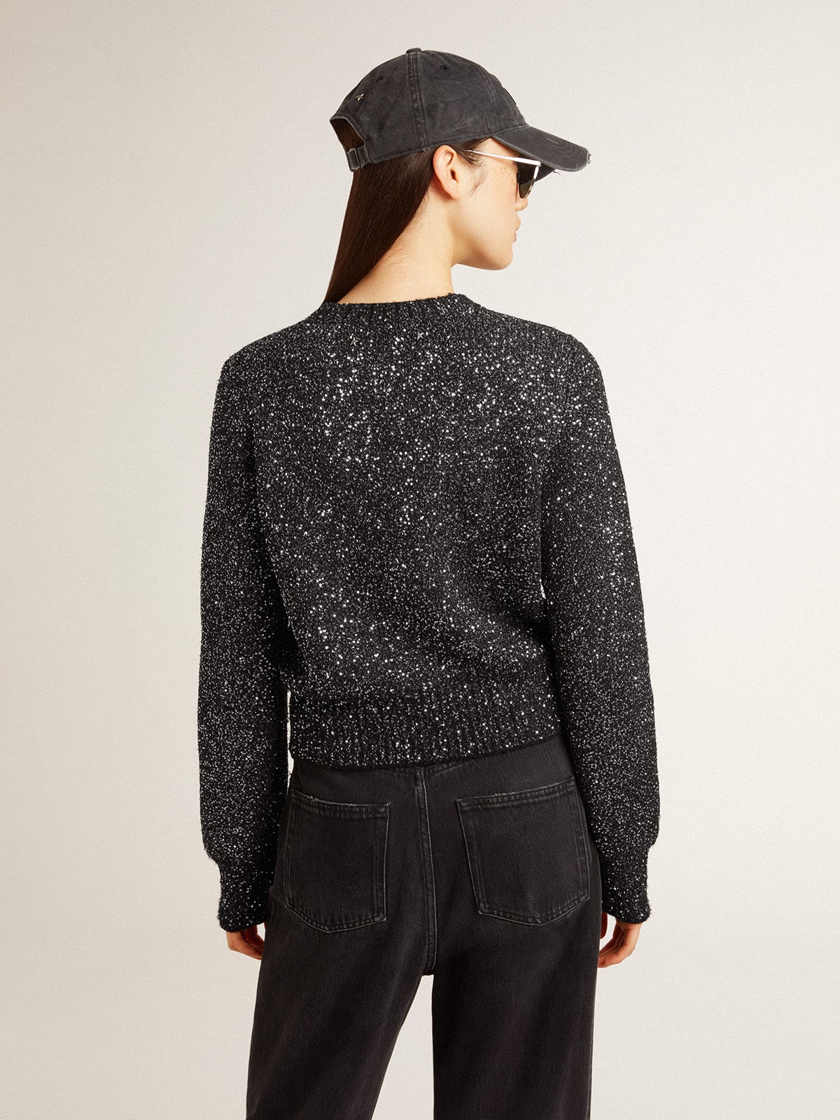 Golden Goose - Women's black wool blend cropped sweater with all-over sequins  in 