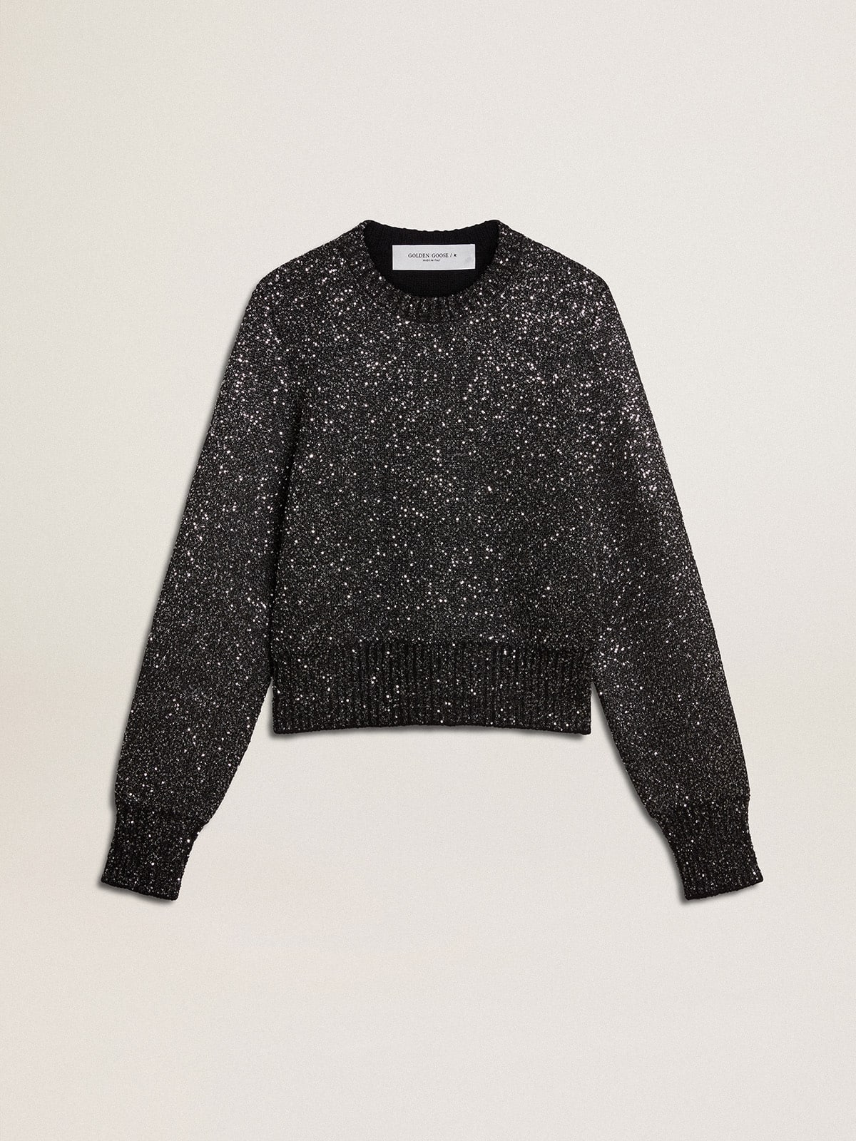 Golden Goose - Women's black wool blend cropped sweater with all-over sequins  in 