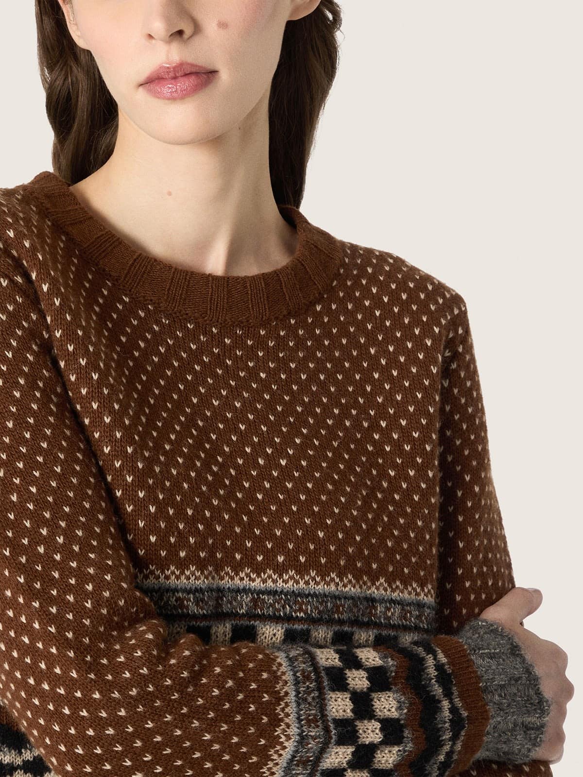 Golden Goose - Jersey de mujer cropped de lana jacquard marr&oacute;n in 