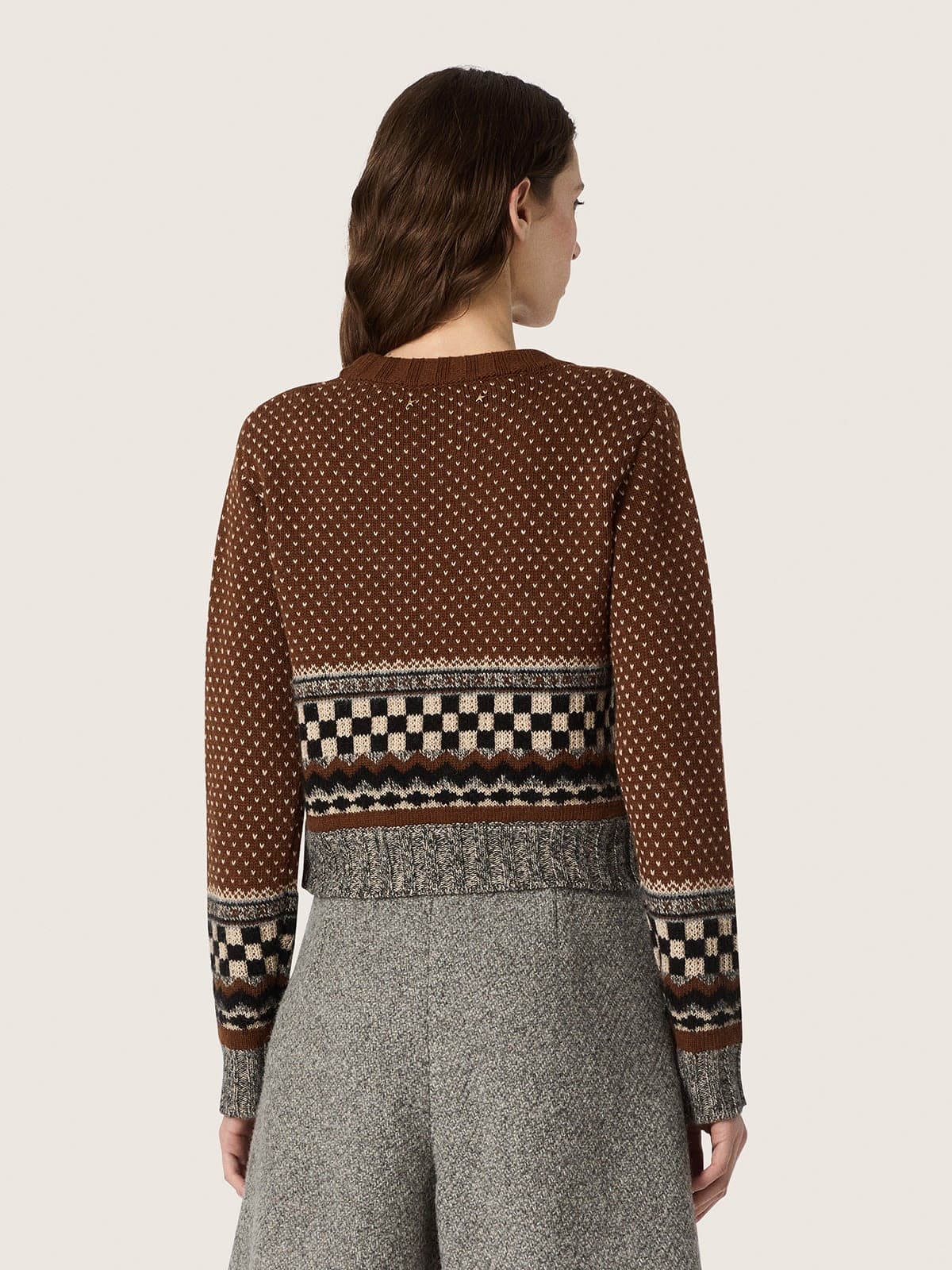 Golden Goose - Jersey de mujer cropped de lana jacquard marr&oacute;n in 
