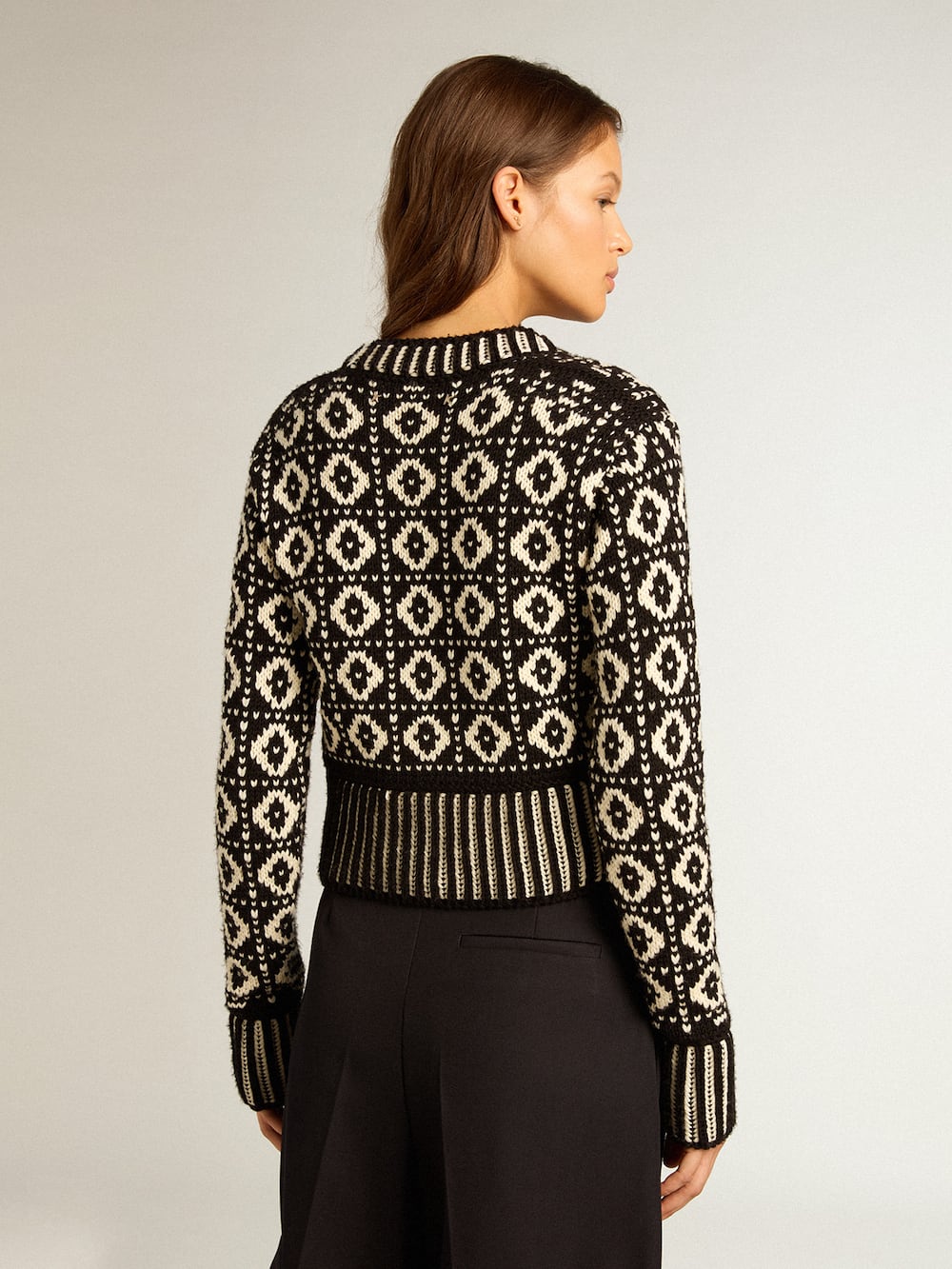 Golden Goose - Cropped cardigan with geometric design in vintage white and black  in 