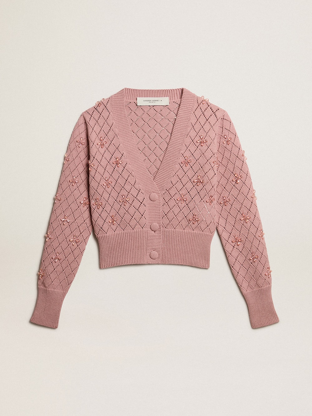 Golden Goose - Openwork cotton cropped cardigan with decorative crystals in 