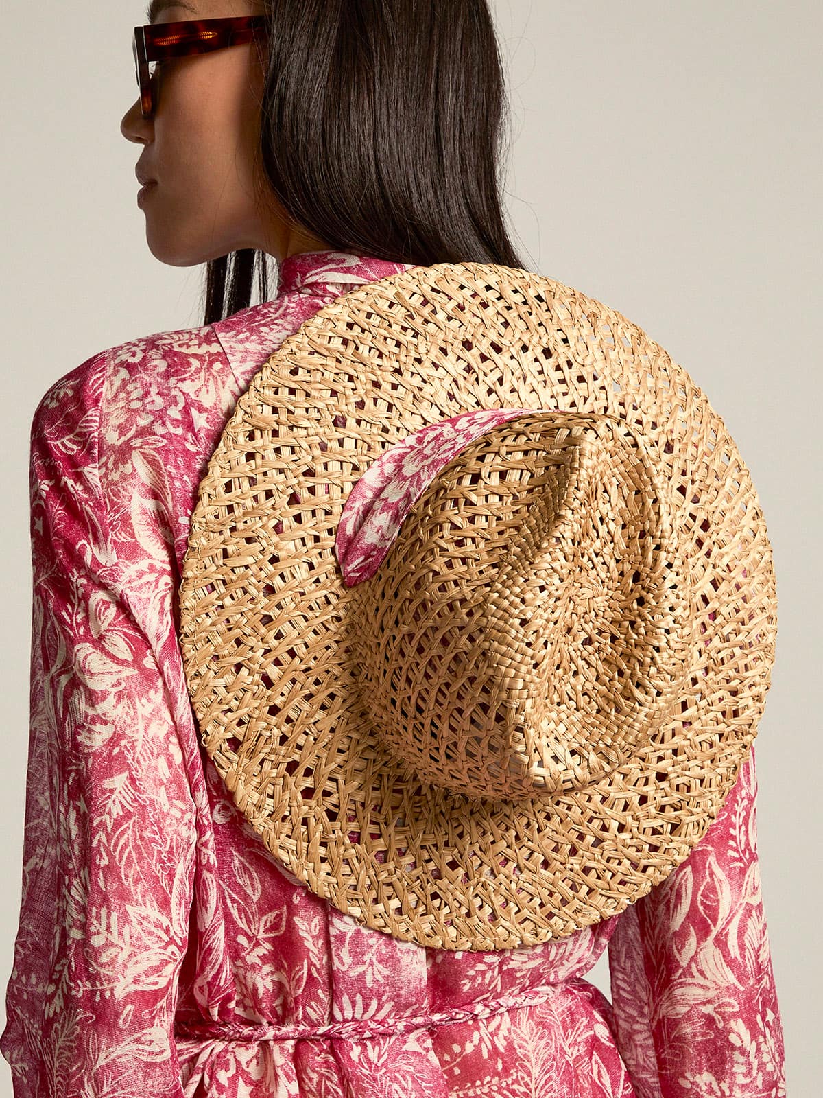 Golden Goose - Woven straw hat with red scarf and white print in 