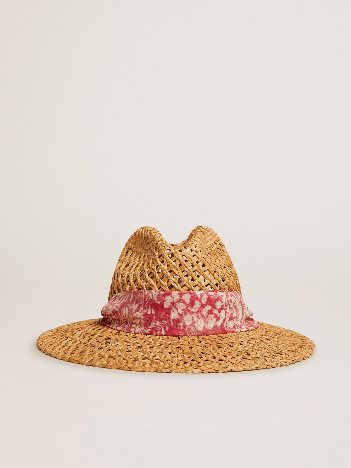 Golden Goose - Woven straw hat with red scarf and white print in 