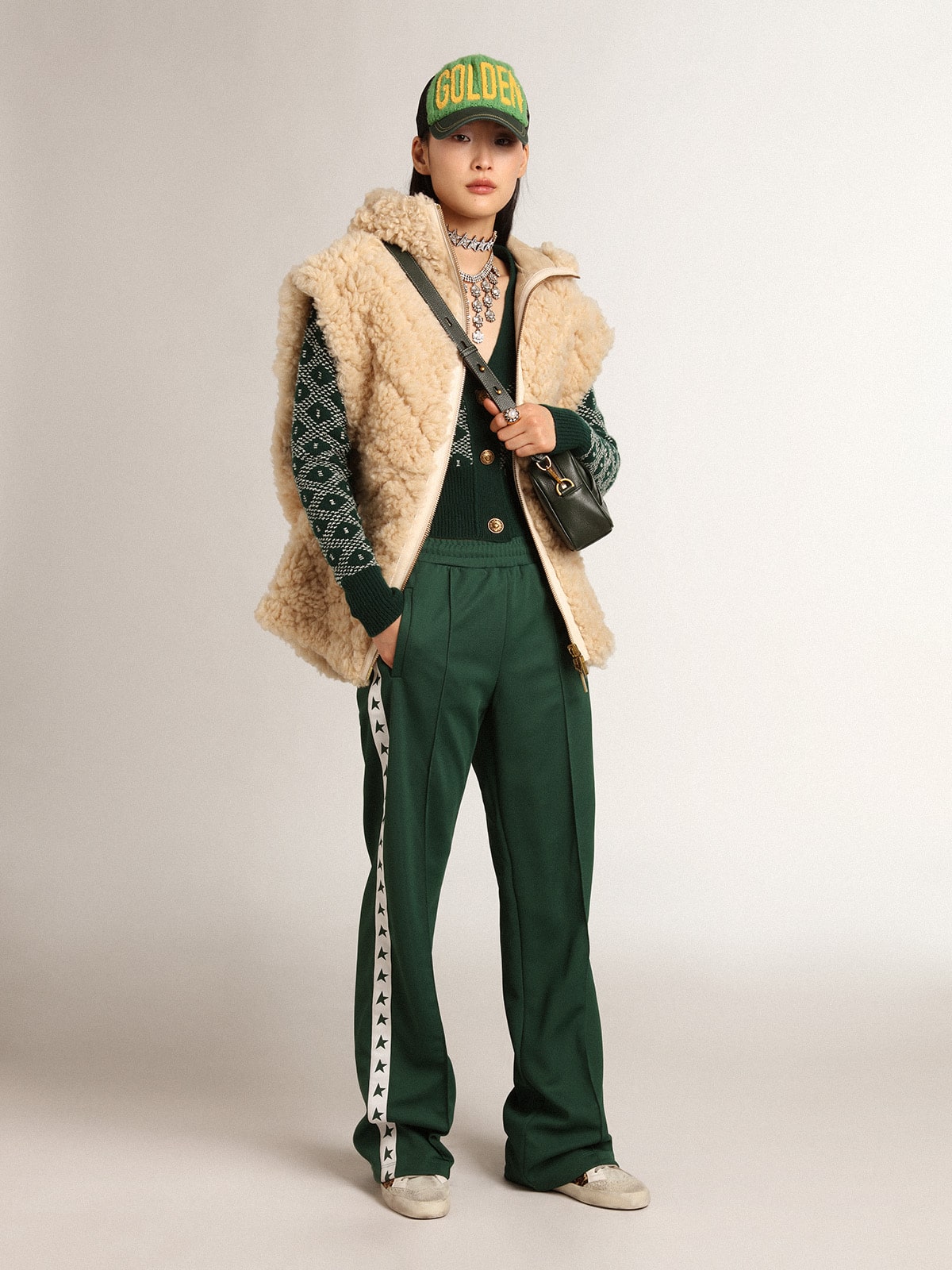 Golden Goose - Gilet da donna in montone double face di colore ecrù in 