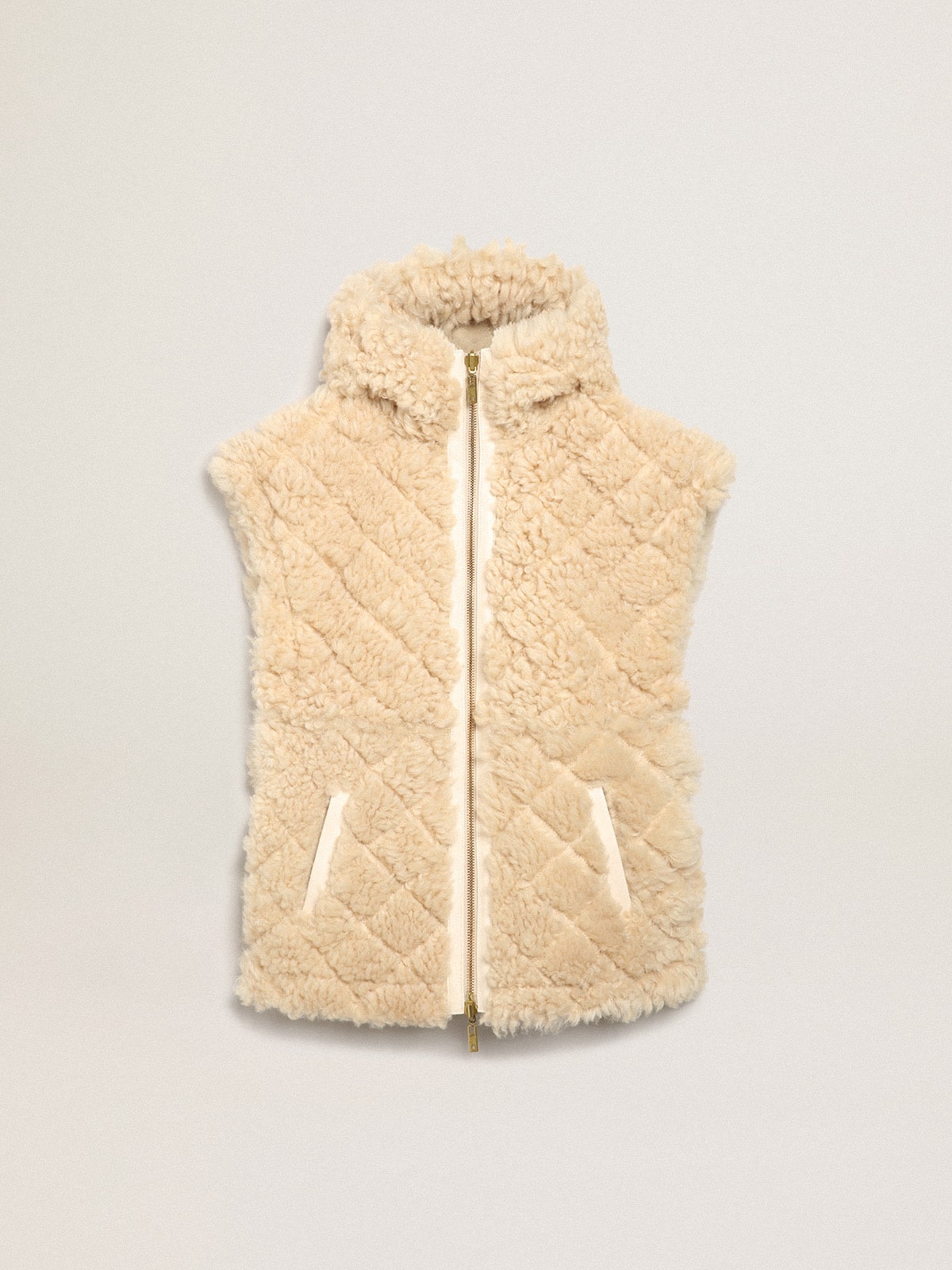 Golden Goose - Women's reversible sheepskin vest in ecru in 