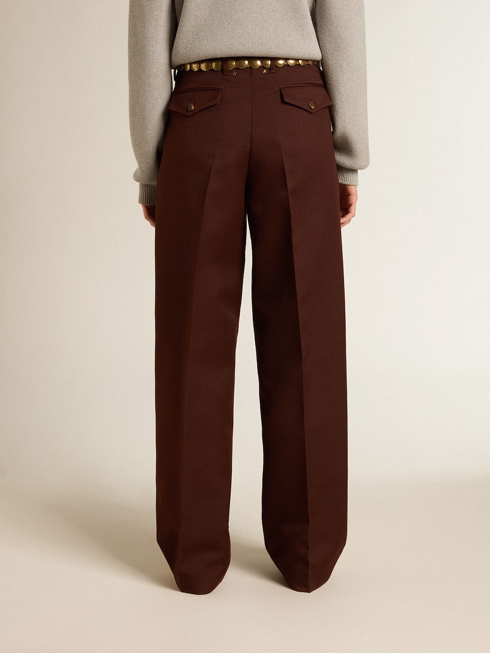 Golden Goose - Pantalones de gabardina de lana color café para mujer in 