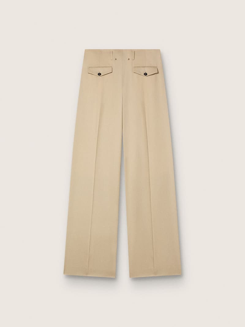 Golden Goose - Pantalone da donna in gabardine di lana color sabbia in 