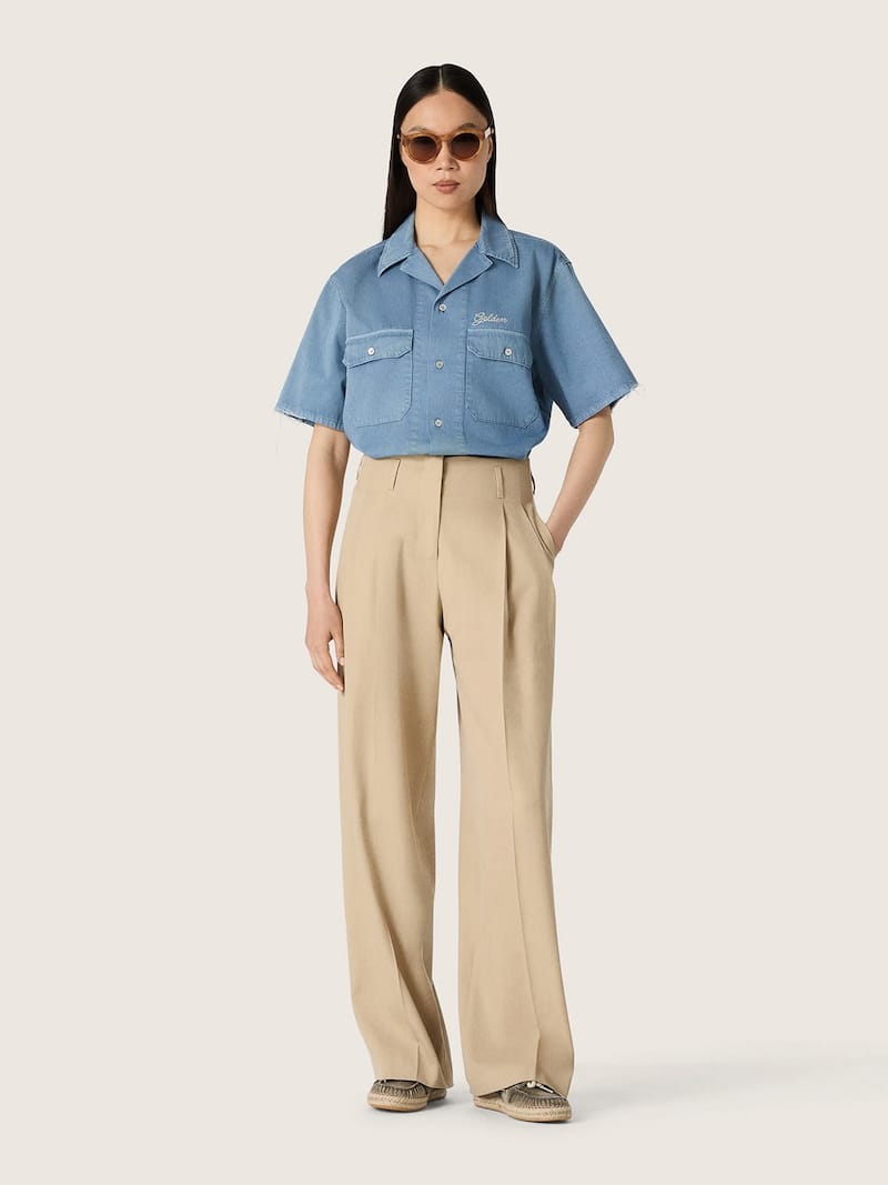 Golden Goose - Pantalone da donna in gabardine di lana color sabbia in 