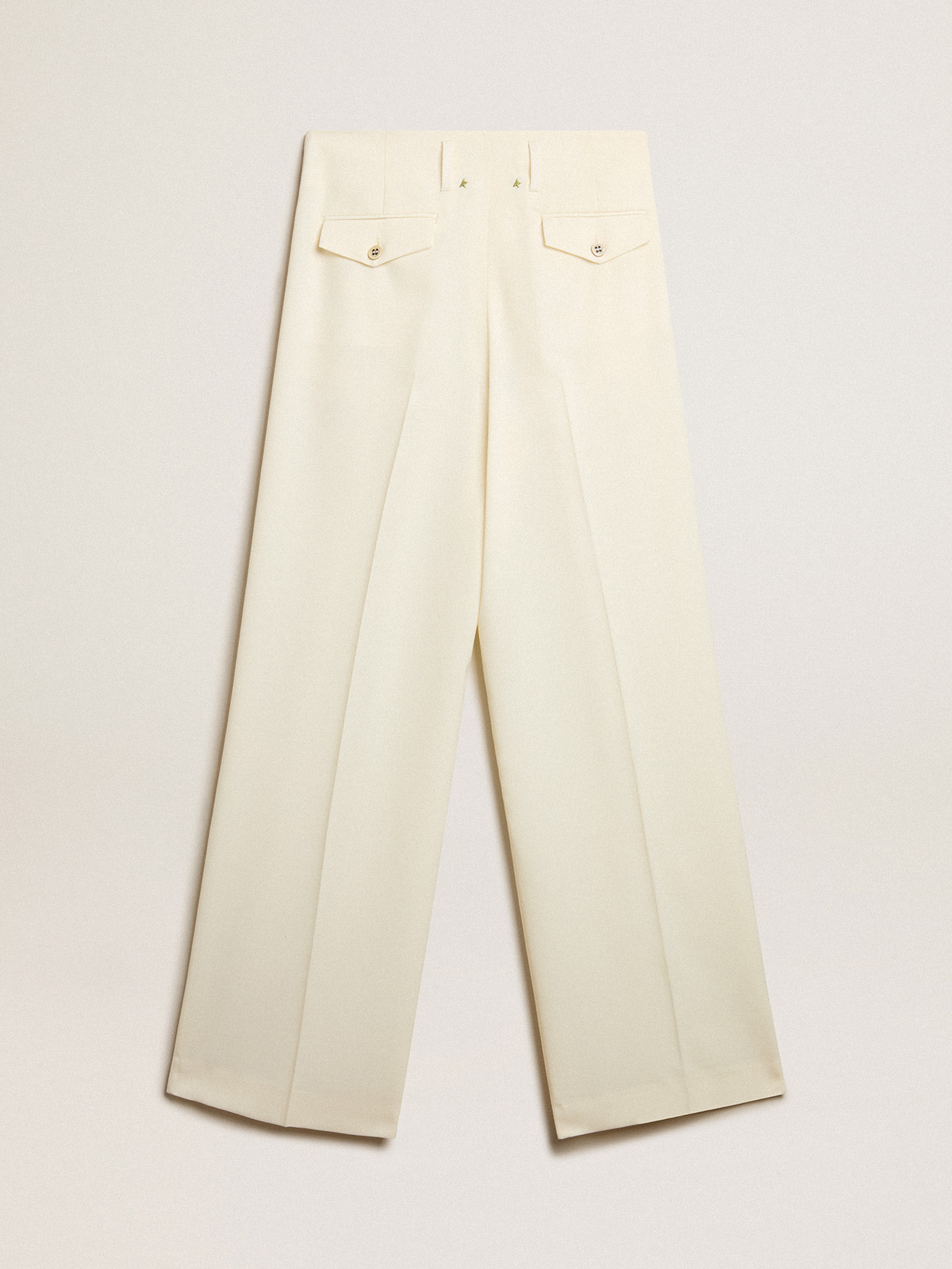 001382 Color Pantalón jogger de mujer en mezcla de lana color blanco envejecido ...