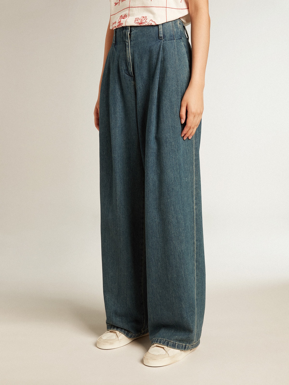 Golden Goose - Women’s blue cotton pleated pants in 