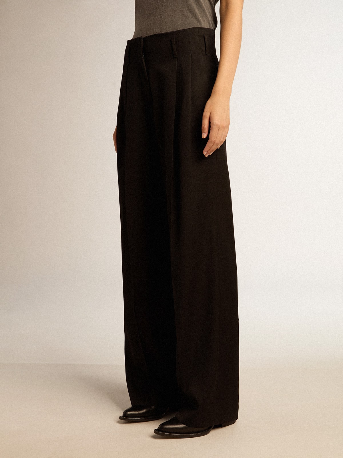 Women’s black wool gabardine pants | Golden Goose