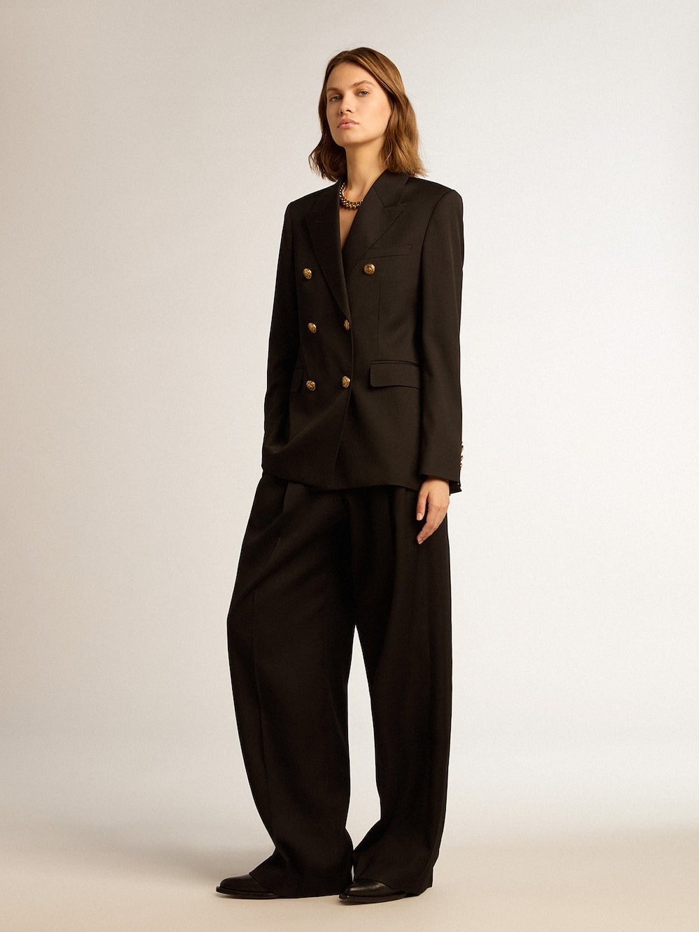 Golden Goose - Pantalone da donna in gabardine di lana color nero in 