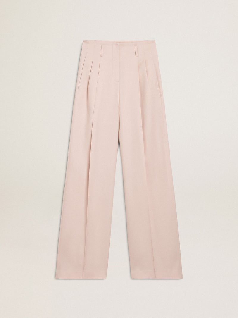 Women's pants in pink tailored wool fabric  