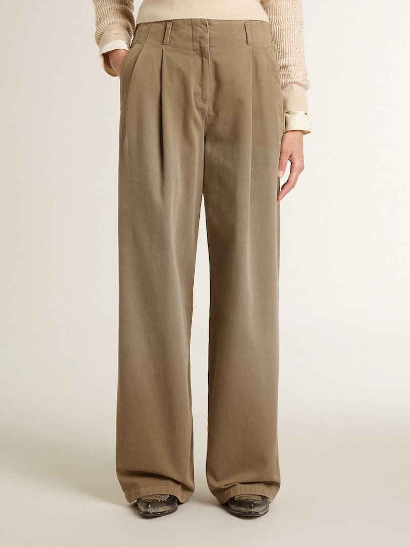 Golden Goose - Pantal&oacute;n de mujer en algod&oacute;n color caqui in 