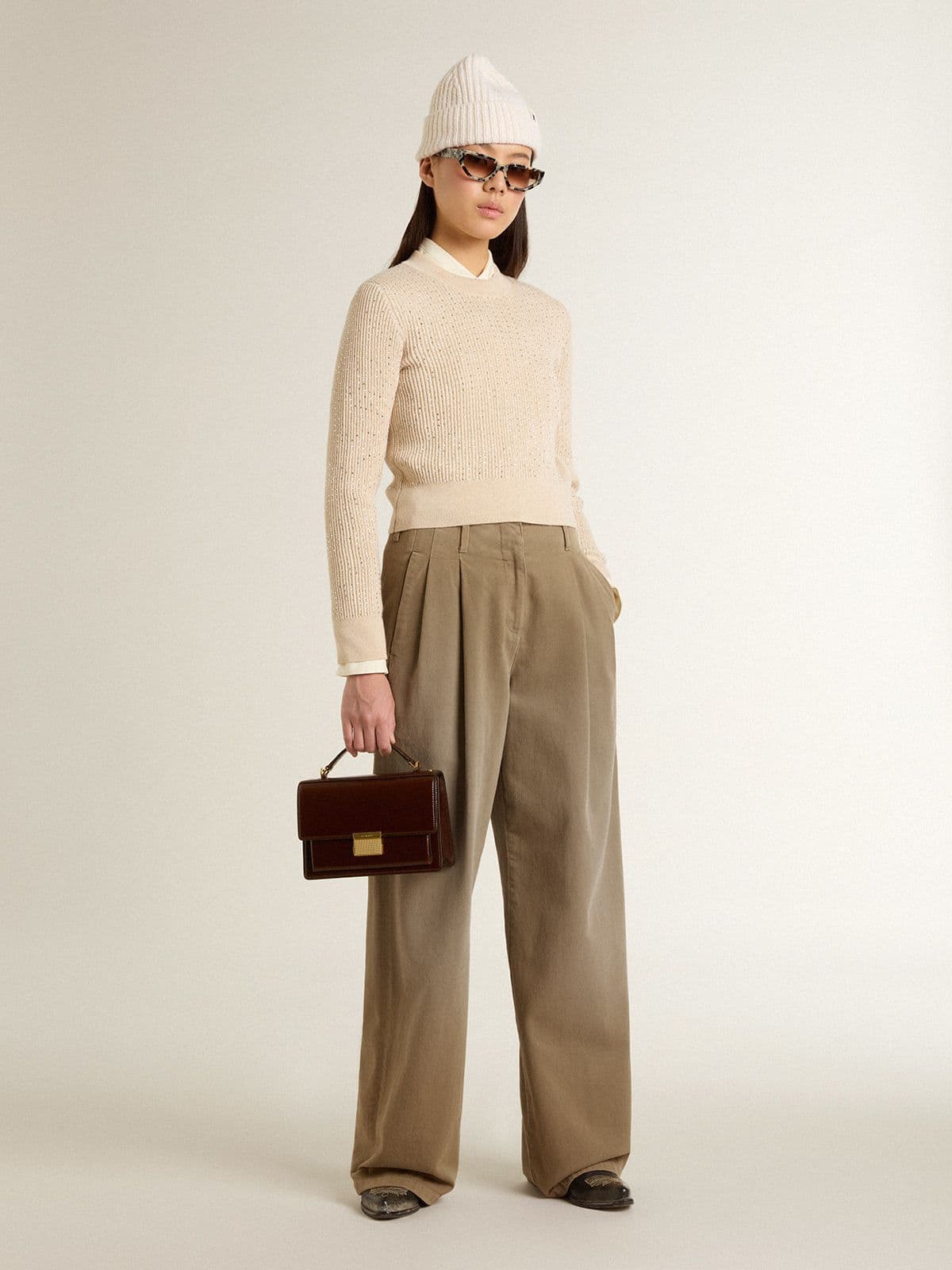 Golden Goose - Damenhose aus khakifarbener Baumwolle  in 