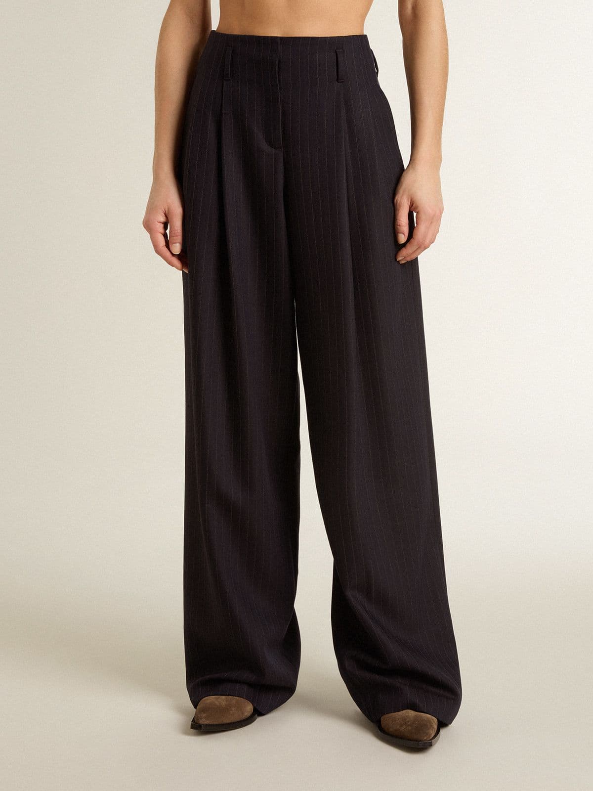 Golden Goose - Women’s dark blue tailored trousers with vertical stripe  in 