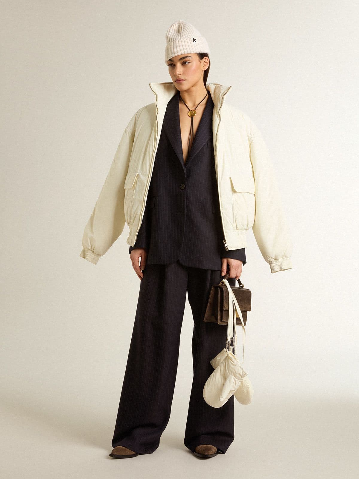 Golden Goose - Women’s dark blue tailored trousers with vertical stripe  in 