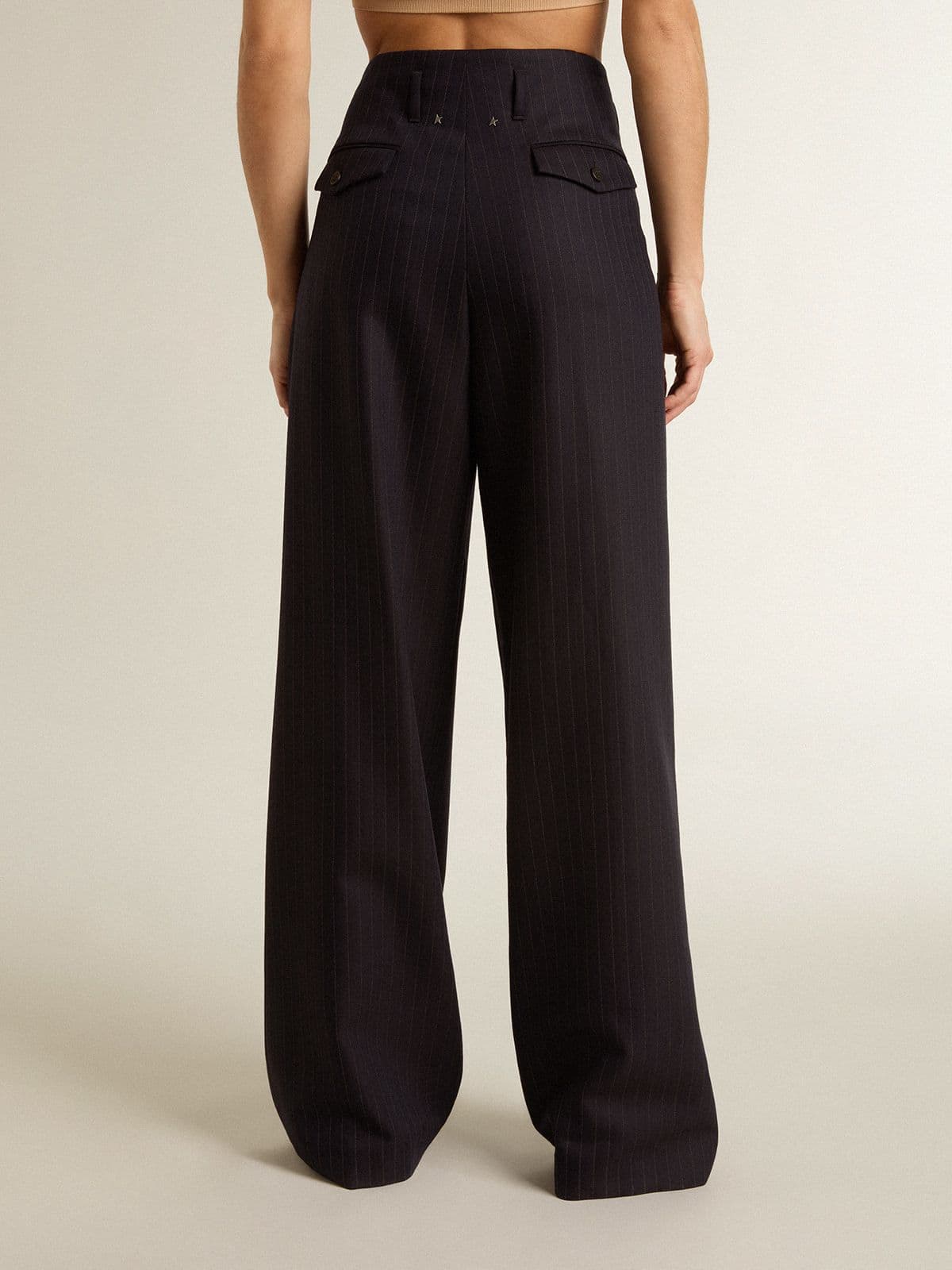 Golden Goose - Women’s dark blue tailored trousers with vertical stripe  in 