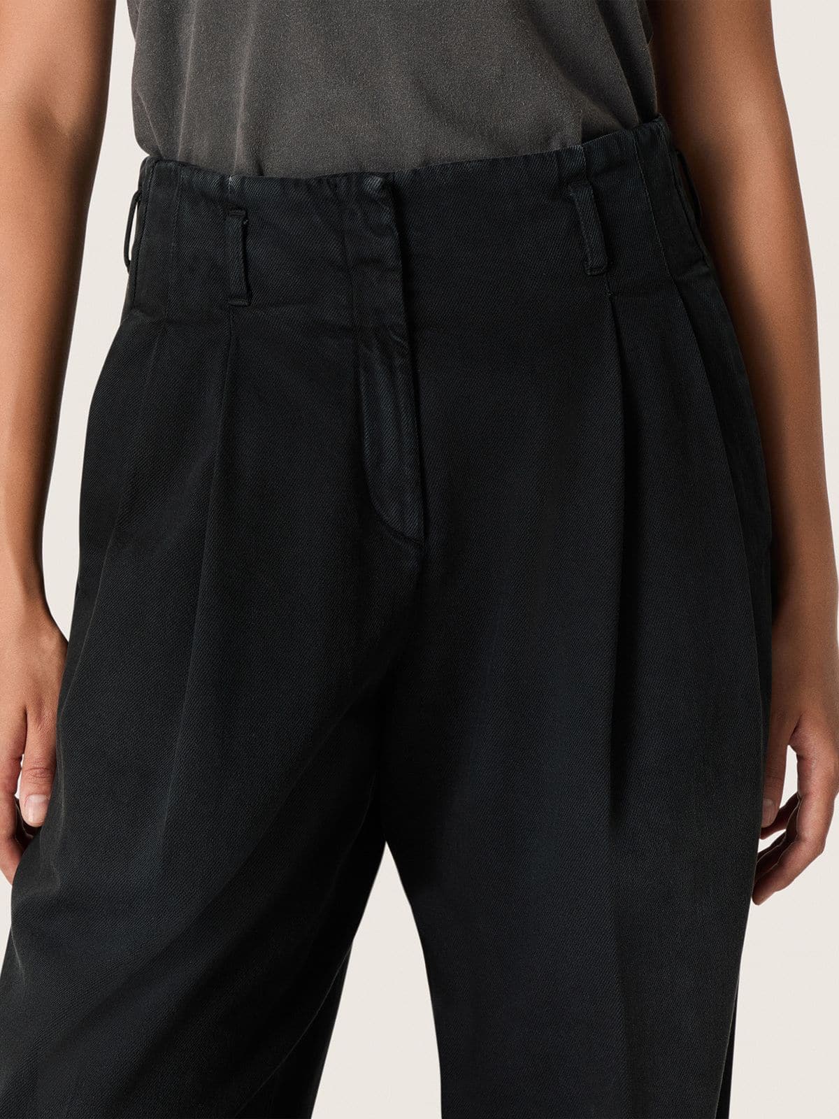 Golden Goose - Women's pants in black cotton denim with a lived-in treatment in 