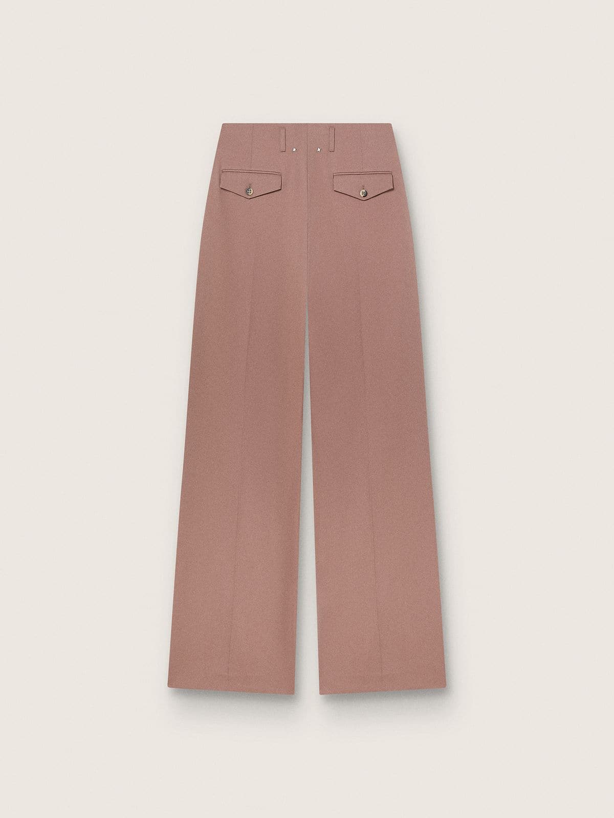 Pantal&oacute;n de mujer de lana rosa p&aacute;lido con pernera ancha