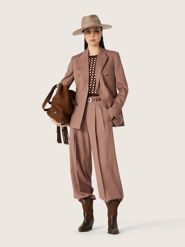 Golden Goose - Women's pants in powder-pink wool with wide leg in 