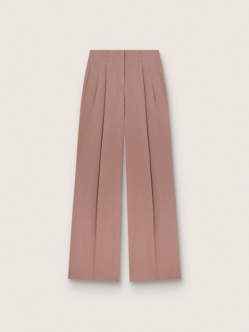 Pantal&oacute;n de mujer de lana rosa p&aacute;lido con pernera ancha