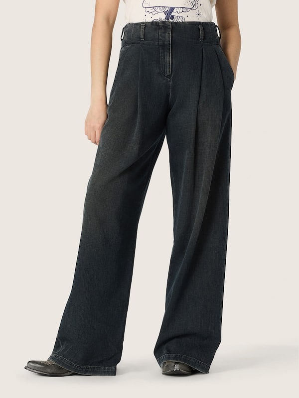 Golden Goose - Jeans da donna in denim blu a gamba ampia in 