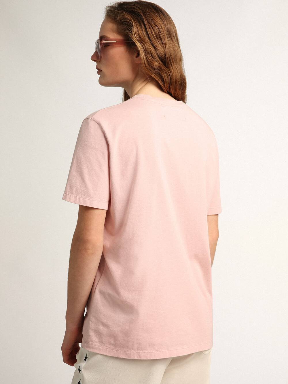 Golden Goose - Women's lavender pink T-shirt with white star on the front in 