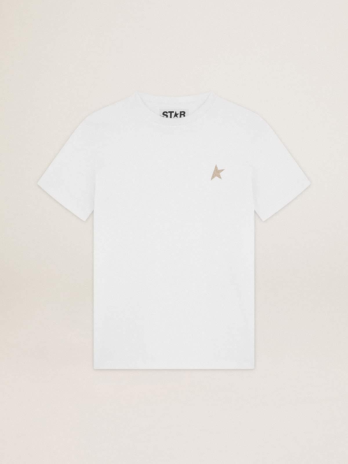 Golden Goose - T-shirt blanc collection Star avec étoile à paillettes dorées sur le devant in 