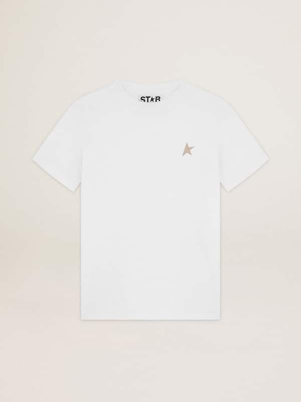 Golden Goose - T-shirt bianca Collezione Star con stella in glitter dorati sul davanti in 