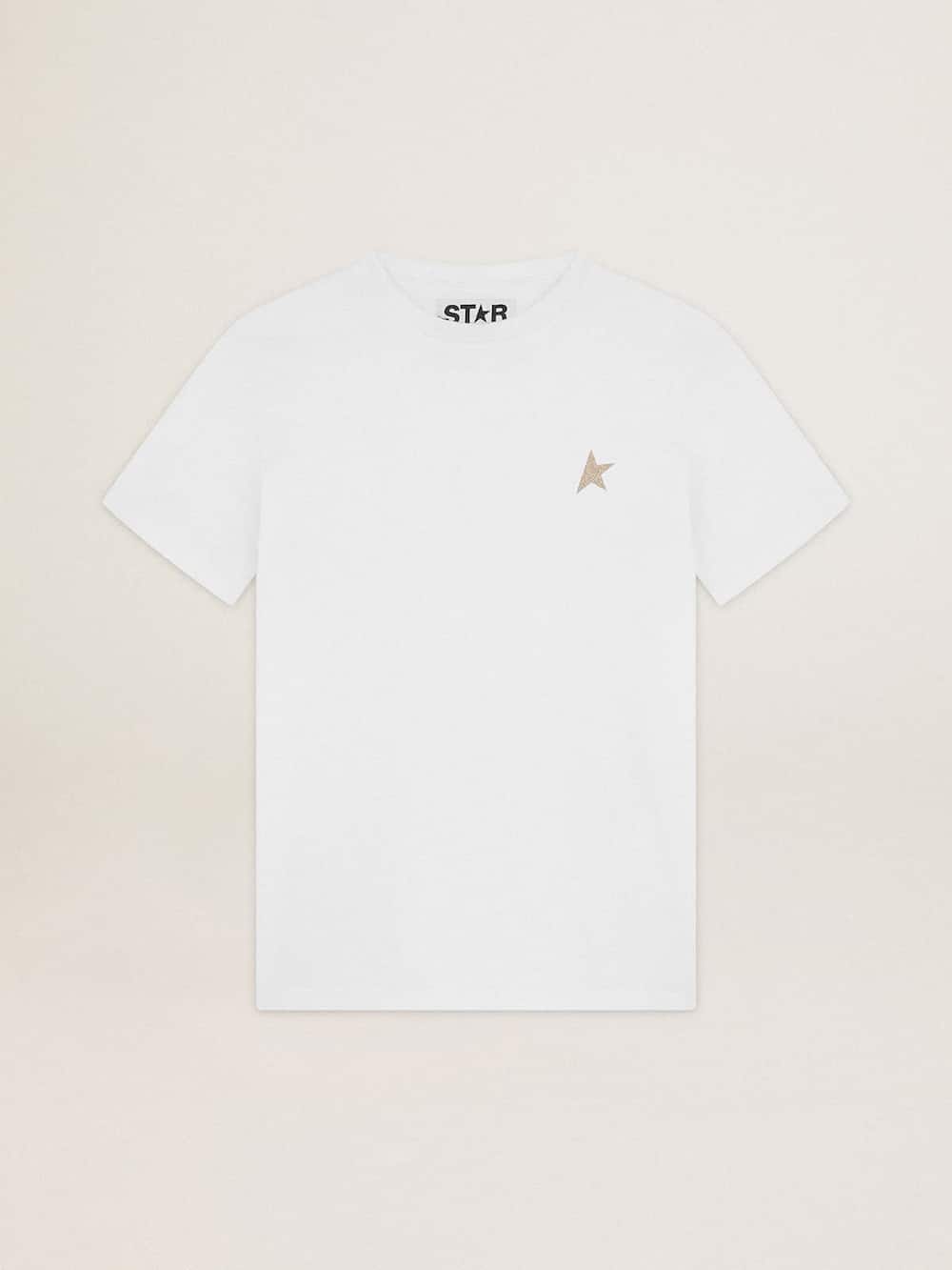 Golden Goose - T-shirt bianca Collezione Star con stella in glitter dorati sul davanti in 