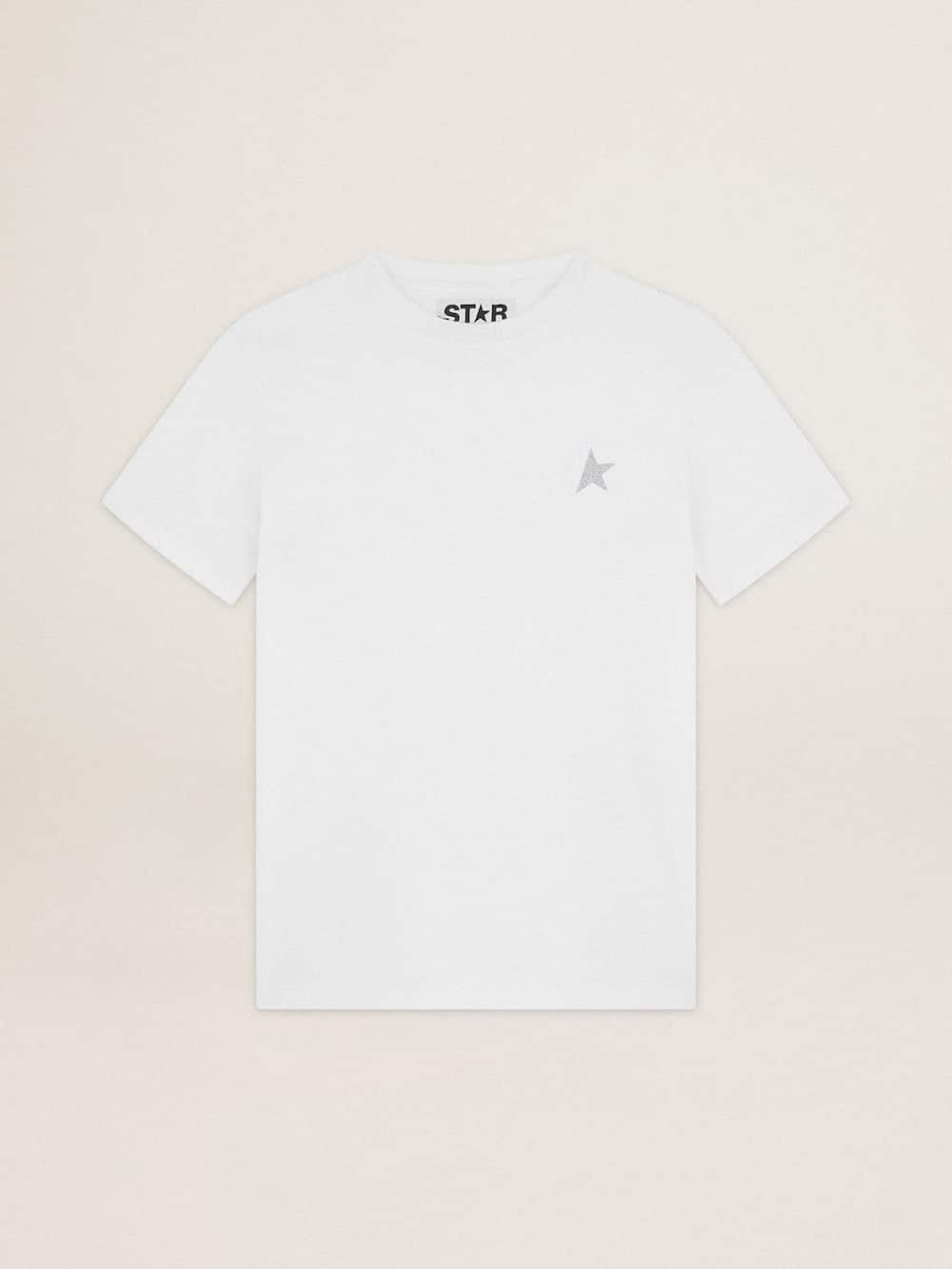 Golden Goose - Women's white T-shirt with silver glitter star on the front in 