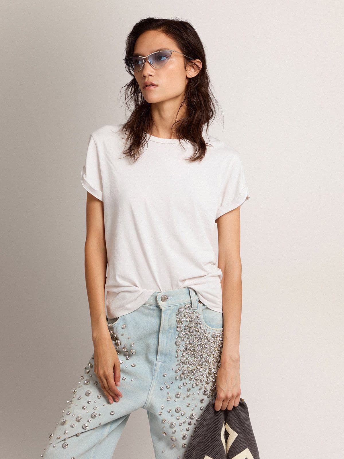 Golden Goose - Distressed regular-fit women’s T-shirt in white in 
