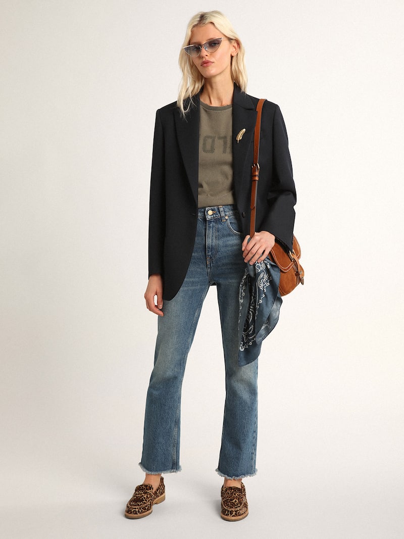 Golden Goose - T-shirt color verde oliva dal fit regular con scritta Golden sul davanti in 