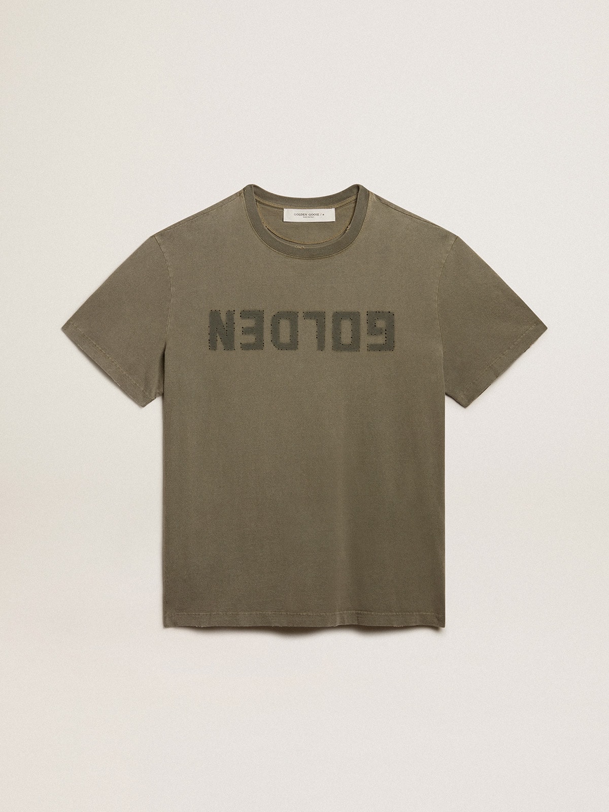 Olive-green regular-fit T-shirt with Golden lettering on the Olive-green regular-fit T-shirt with Golden lettering on the