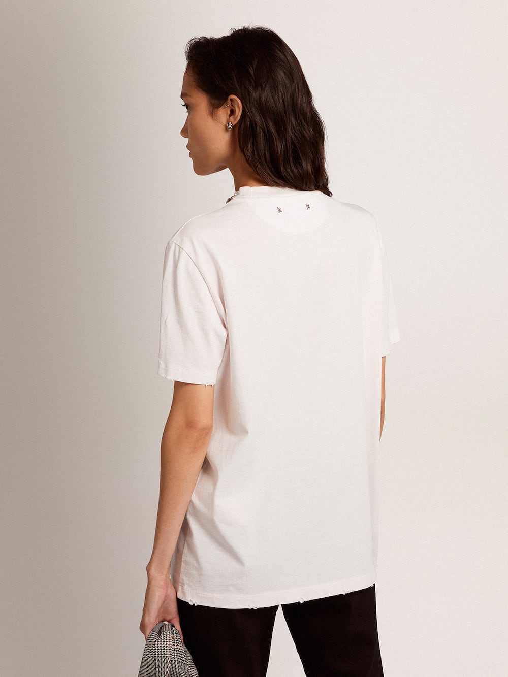 Golden Goose - T-shirt da donna di colore bianco con cristalli cabochon in 