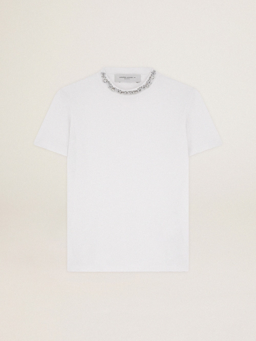 Golden Goose - Camiseta feminina branca com cristais cabochão in 